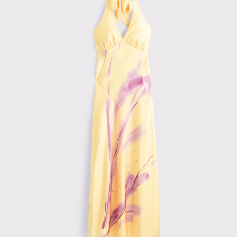 Abercrombie & Fitch “ Julia Halter Maxi” Yellow and Pink Halter Dress